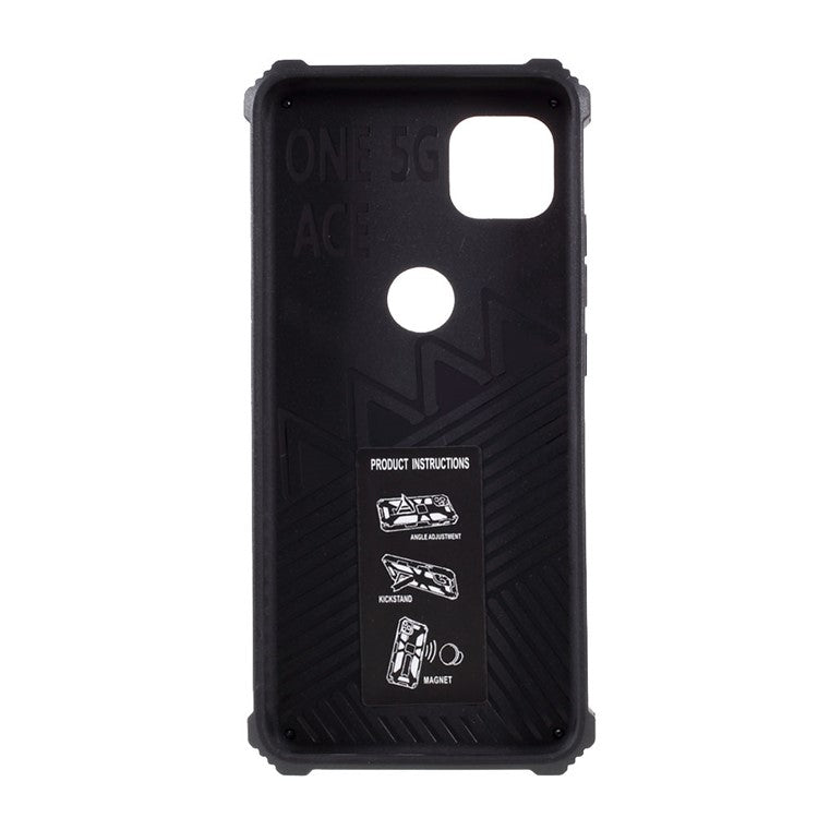 Armor Shockproof Kickstand PC TPU Phone Case with Magnetic Metal Sheet for Motorola One 5G Ace - Black