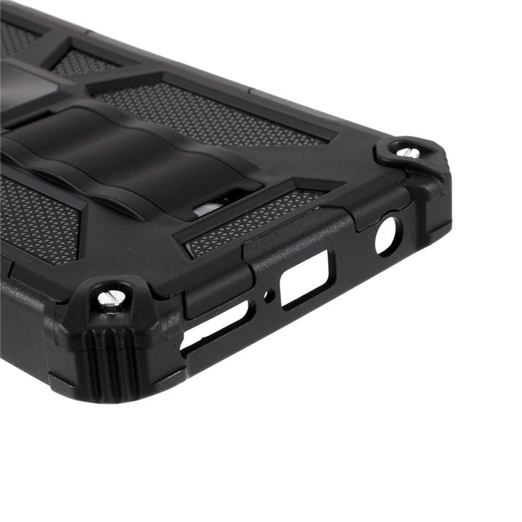 Armor Shockproof Kickstand PC TPU Phone Case with Magnetic Metal Sheet for Motorola One 5G Ace - Black