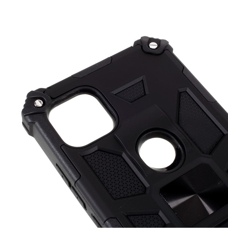 Armor Shockproof Kickstand PC TPU Phone Case with Magnetic Metal Sheet for Motorola One 5G Ace - Black