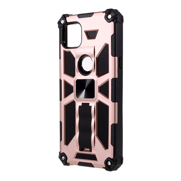 Armor Shockproof Kickstand PC TPU Phone Case with Magnetic Metal Sheet for Motorola One 5G Ace - Rose Gold
