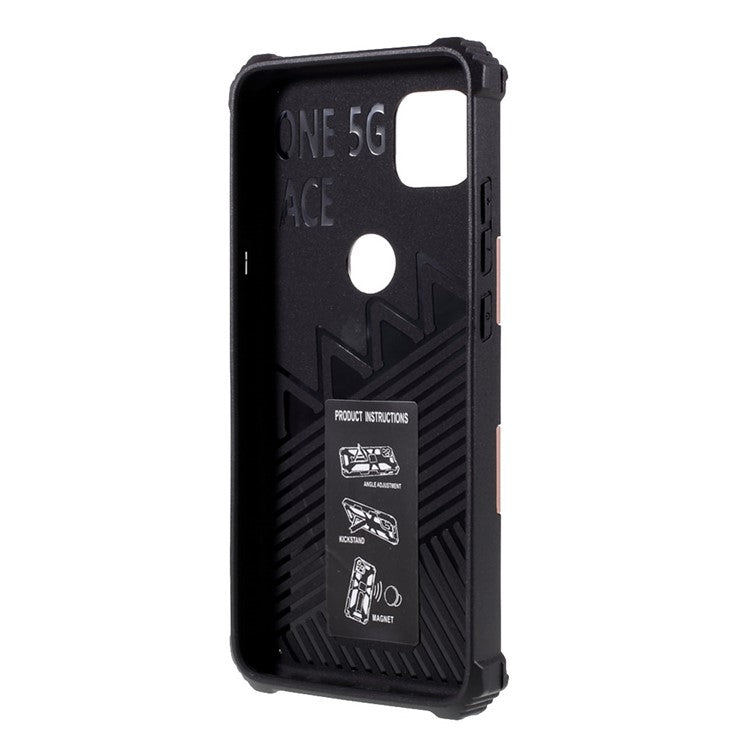 Armor Shockproof Kickstand PC TPU Phone Case with Magnetic Metal Sheet for Motorola One 5G Ace - Rose Gold