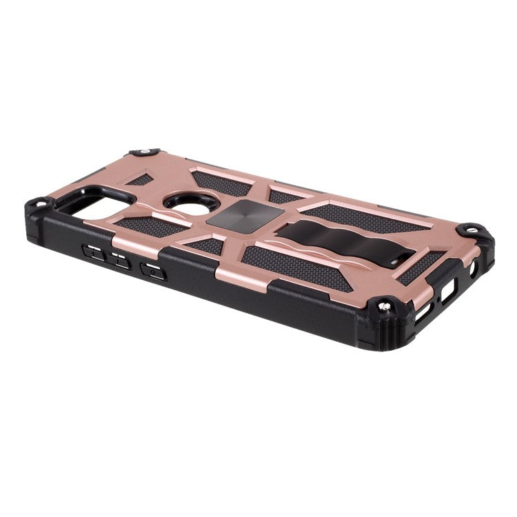 Armor Shockproof Kickstand PC TPU Phone Case with Magnetic Metal Sheet for Motorola One 5G Ace - Rose Gold