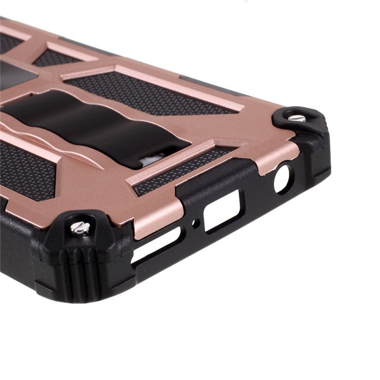 Armor Shockproof Kickstand PC TPU Phone Case with Magnetic Metal Sheet for Motorola One 5G Ace - Rose Gold