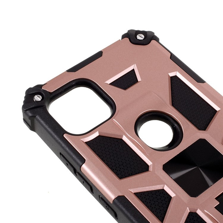 Armor Shockproof Kickstand PC TPU Phone Case with Magnetic Metal Sheet for Motorola One 5G Ace - Rose Gold