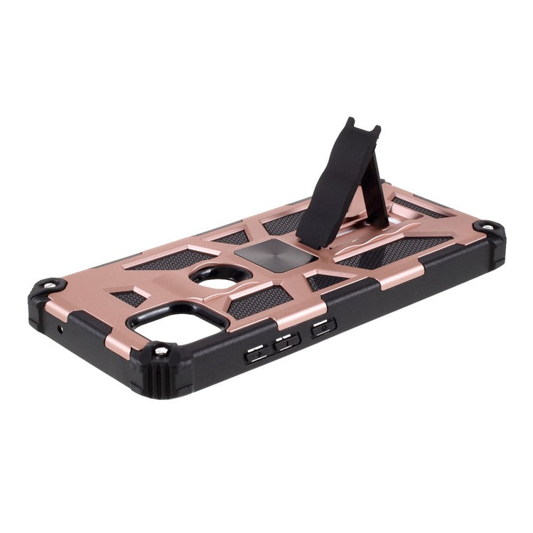 Armor Shockproof Kickstand PC TPU Phone Case with Magnetic Metal Sheet for Motorola One 5G Ace - Rose Gold