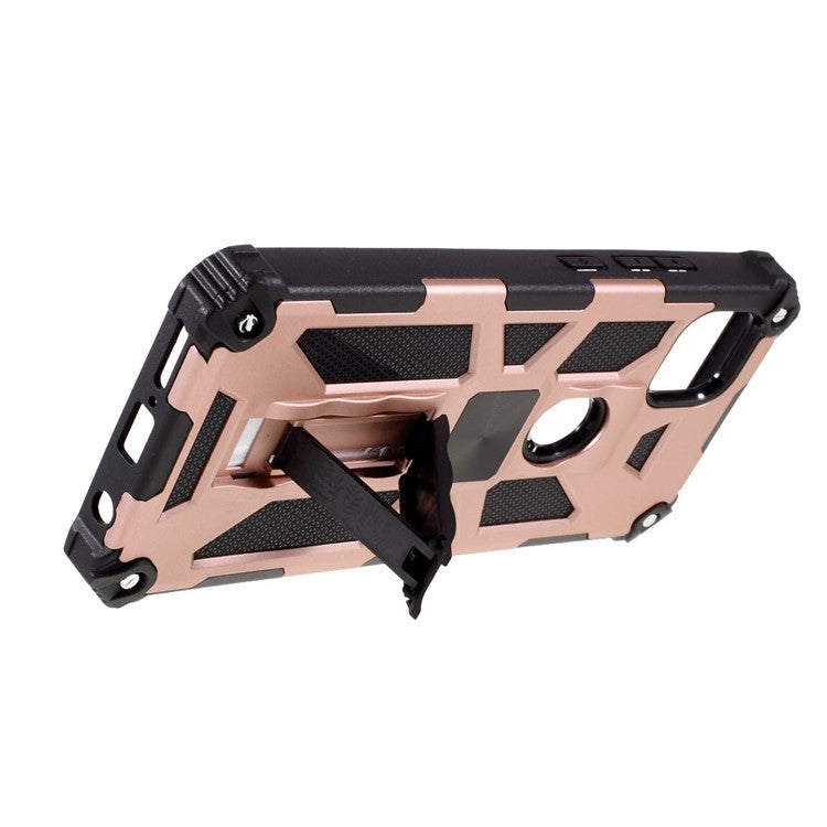 Armor Shockproof Kickstand PC TPU Phone Case with Magnetic Metal Sheet for Motorola One 5G Ace - Rose Gold