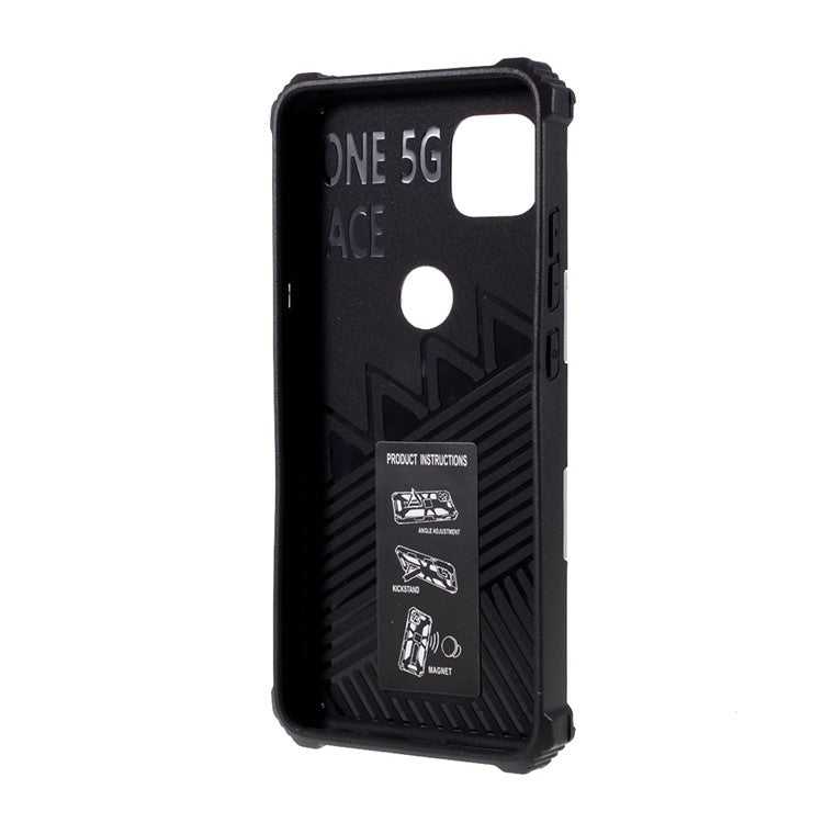 Armor Shockproof Kickstand PC TPU Phone Case with Magnetic Metal Sheet for Motorola One 5G Ace - Silver