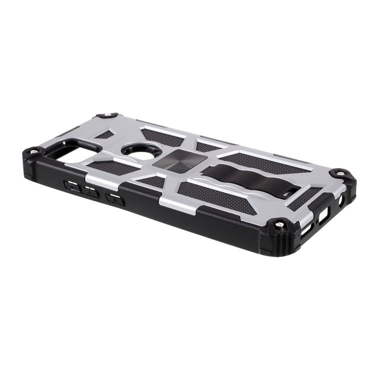 Armor Shockproof Kickstand PC TPU Phone Case with Magnetic Metal Sheet for Motorola One 5G Ace - Silver
