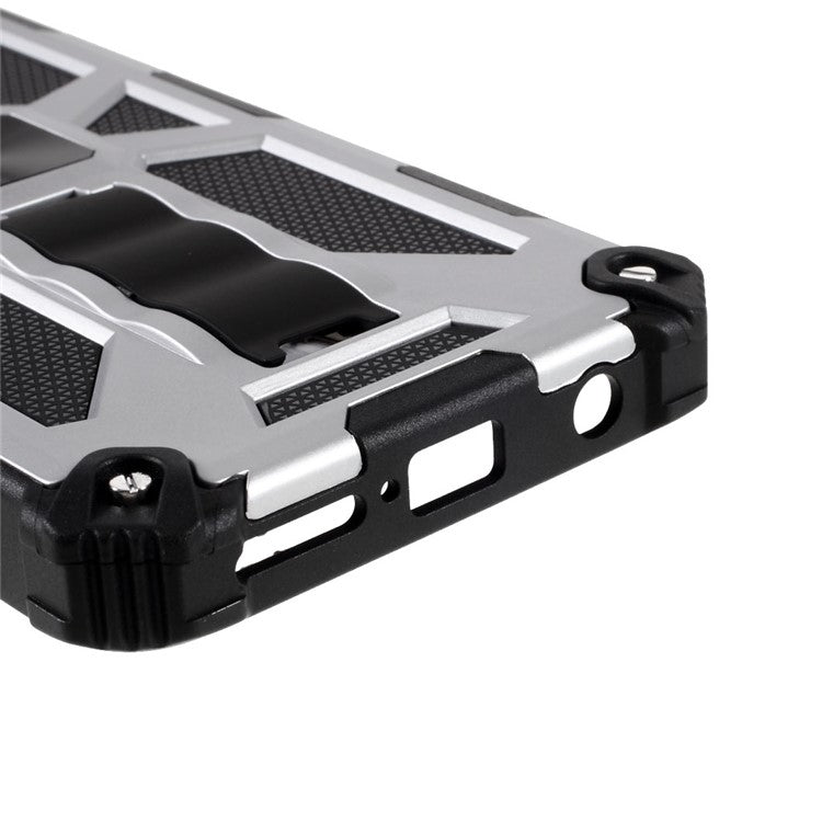 Armor Shockproof Kickstand PC TPU Phone Case with Magnetic Metal Sheet for Motorola One 5G Ace - Silver