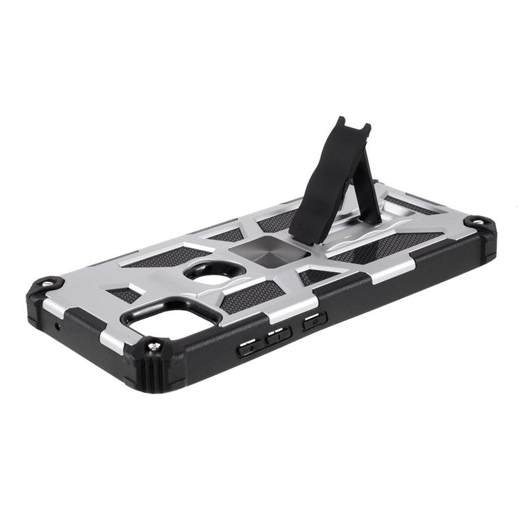 Armor Shockproof Kickstand PC TPU Phone Case with Magnetic Metal Sheet for Motorola One 5G Ace - Silver