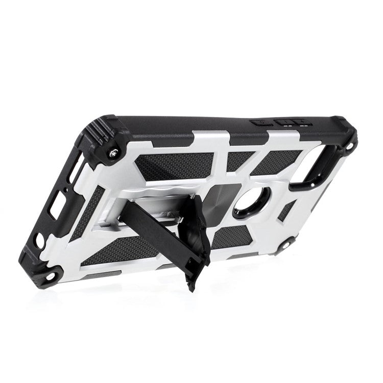 Armor Shockproof Kickstand PC TPU Phone Case with Magnetic Metal Sheet for Motorola One 5G Ace - Silver