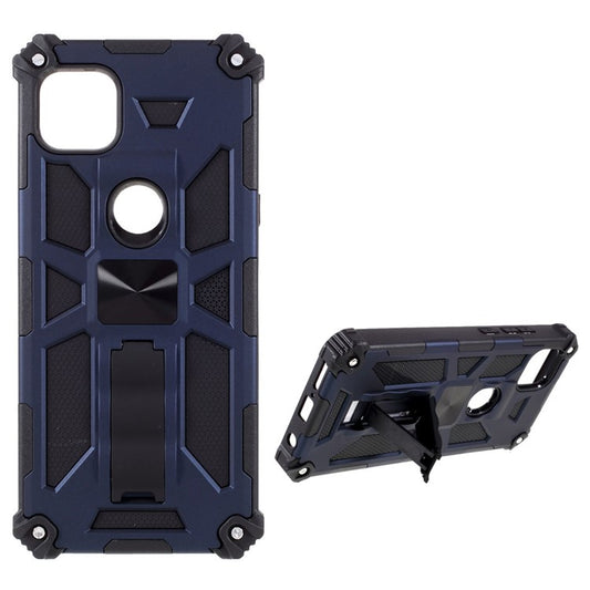 Armor Shockproof Kickstand PC TPU Phone Case with Magnetic Metal Sheet for Motorola One 5G Ace - Blue