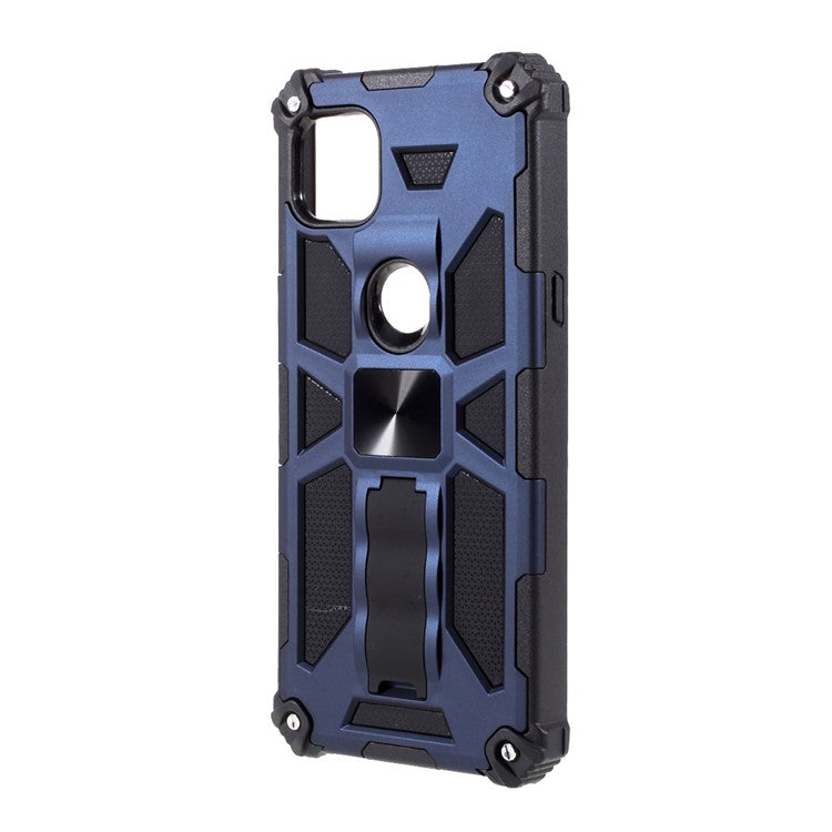 Armor Shockproof Kickstand PC TPU Phone Case with Magnetic Metal Sheet for Motorola One 5G Ace - Blue