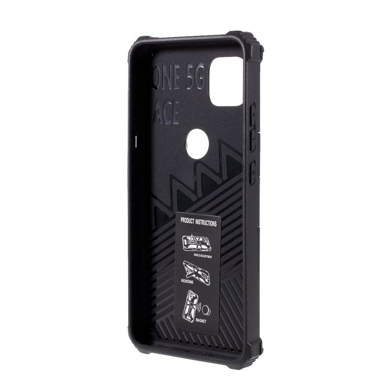 Armor Shockproof Kickstand PC TPU Phone Case with Magnetic Metal Sheet for Motorola One 5G Ace - Blue