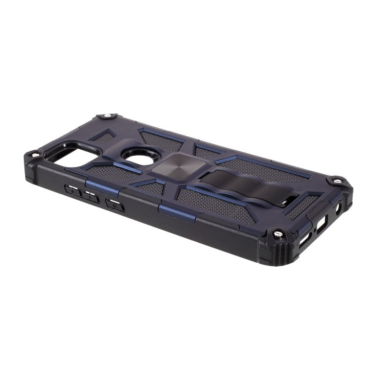 Armor Shockproof Kickstand PC TPU Phone Case with Magnetic Metal Sheet for Motorola One 5G Ace - Blue