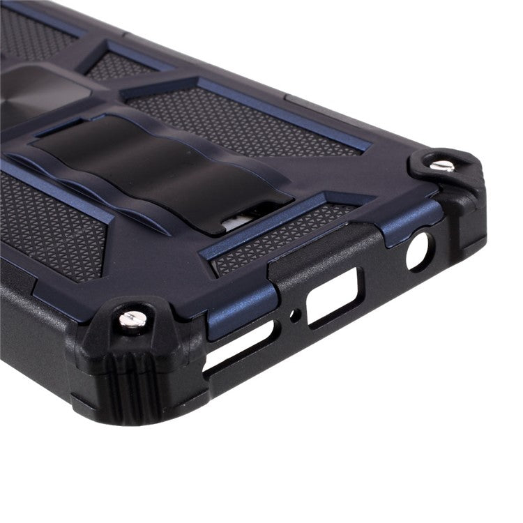 Armor Shockproof Kickstand PC TPU Phone Case with Magnetic Metal Sheet for Motorola One 5G Ace - Blue
