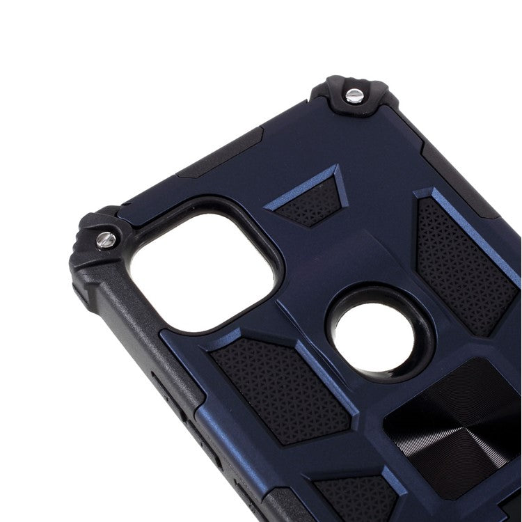 Armor Shockproof Kickstand PC TPU Phone Case with Magnetic Metal Sheet for Motorola One 5G Ace - Blue