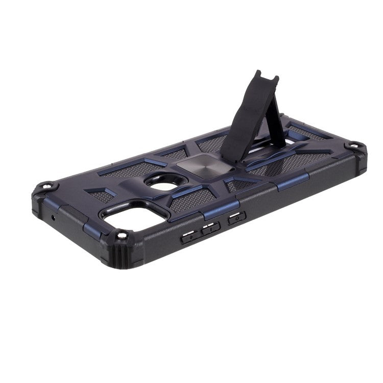 Armor Shockproof Kickstand PC TPU Phone Case with Magnetic Metal Sheet for Motorola One 5G Ace - Blue