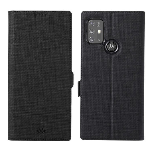 VILI DMK Series Double Magnetic Clasp Cross Texture Leather Wallet Stand Cover Case for Motorola Moto G30/G20/G10 Power/G10 - Black