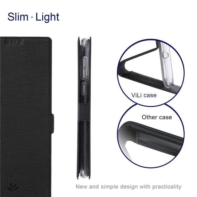 VILI DMK Series Double Magnetic Clasp Cross Texture Leather Wallet Stand Cover Case for Motorola Moto G30/G20/G10 Power/G10 - Black
