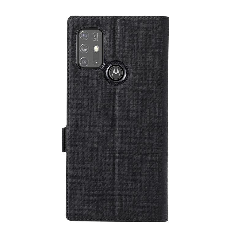 VILI DMK Series Double Magnetic Clasp Cross Texture Leather Wallet Stand Cover Case for Motorola Moto G30/G20/G10 Power/G10 - Black