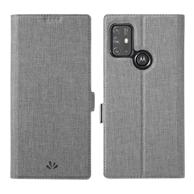 VILI DMK Series Double Magnetic Clasp Cross Texture Leather Wallet Stand Cover Case for Motorola Moto G30/G20/G10 Power/G10 - Grey