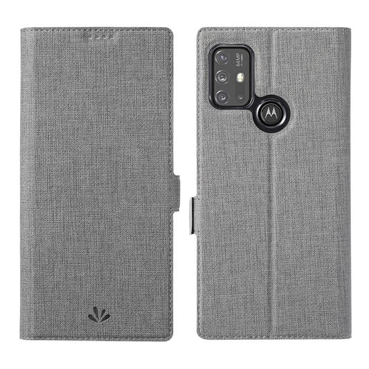 VILI DMK Series Double Magnetic Clasp Cross Texture Leather Wallet Stand Cover Case for Motorola Moto G30/G20/G10 Power/G10 - Grey
