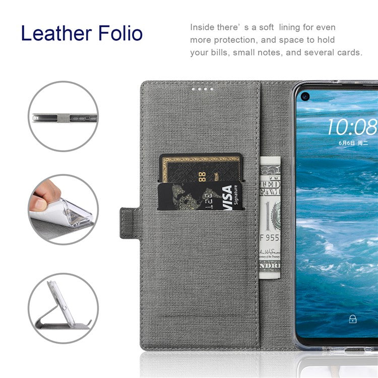 VILI DMK Series Double Magnetic Clasp Cross Texture Leather Wallet Stand Cover Case for Motorola Moto G30/G20/G10 Power/G10 - Grey