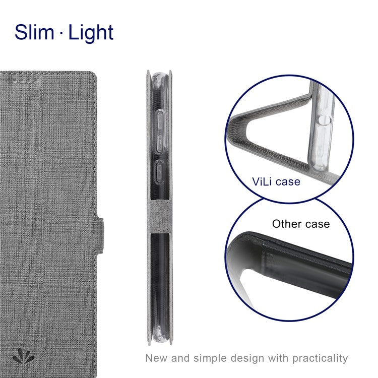 VILI DMK Series Double Magnetic Clasp Cross Texture Leather Wallet Stand Cover Case for Motorola Moto G30/G20/G10 Power/G10 - Grey