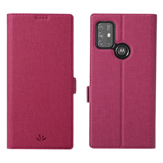 VILI DMK Series Double Magnetic Clasp Cross Texture Leather Wallet Stand Cover Case for Motorola Moto G30/G20/G10 Power/G10 - Rose