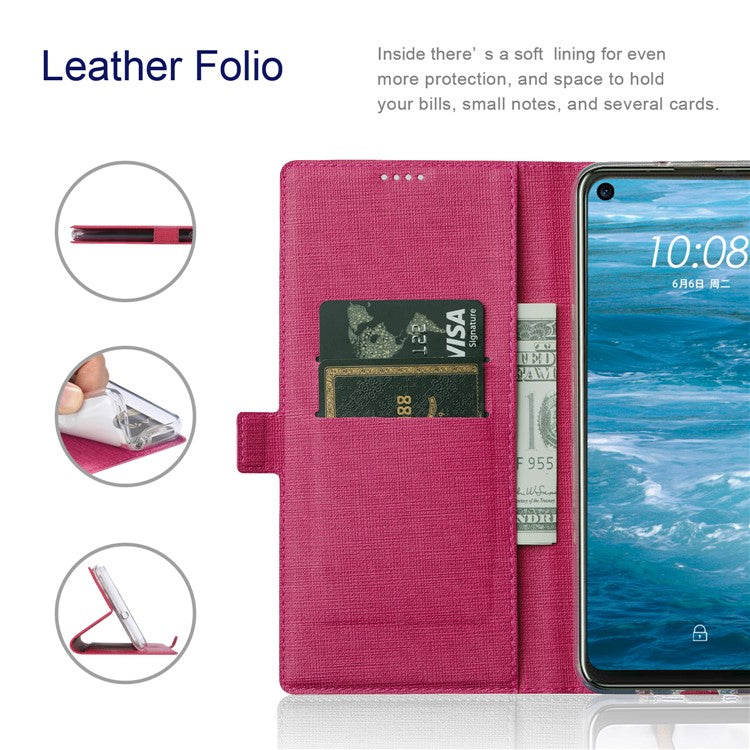 VILI DMK Series Double Magnetic Clasp Cross Texture Leather Wallet Stand Cover Case for Motorola Moto G30/G20/G10 Power/G10 - Rose