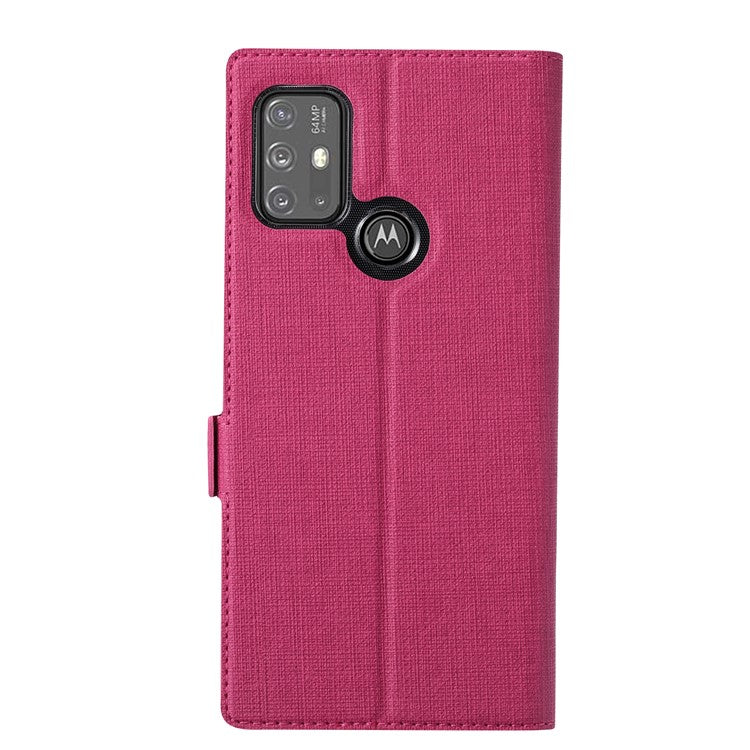 VILI DMK Series Double Magnetic Clasp Cross Texture Leather Wallet Stand Cover Case for Motorola Moto G30/G20/G10 Power/G10 - Rose