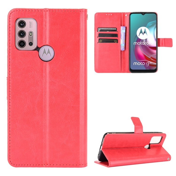 Crazy Horse Texture Wallet Design PU Leather Stand Protector Cover for Motorola Moto G30/G20 / Moto G10 - Red