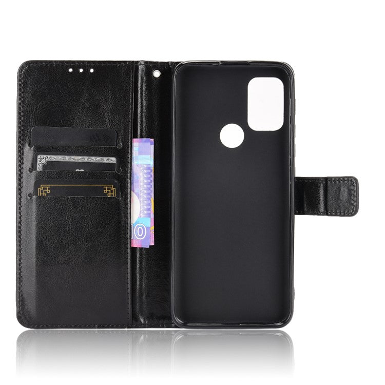 Crazy Horse Texture Wallet Design PU Leather Stand Protector Cover for Motorola Moto G30/G20 / Moto G10 - Black