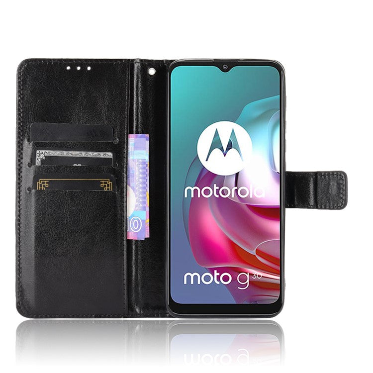 Crazy Horse Texture Wallet Design PU Leather Stand Protector Cover for Motorola Moto G30/G20 / Moto G10 - Black