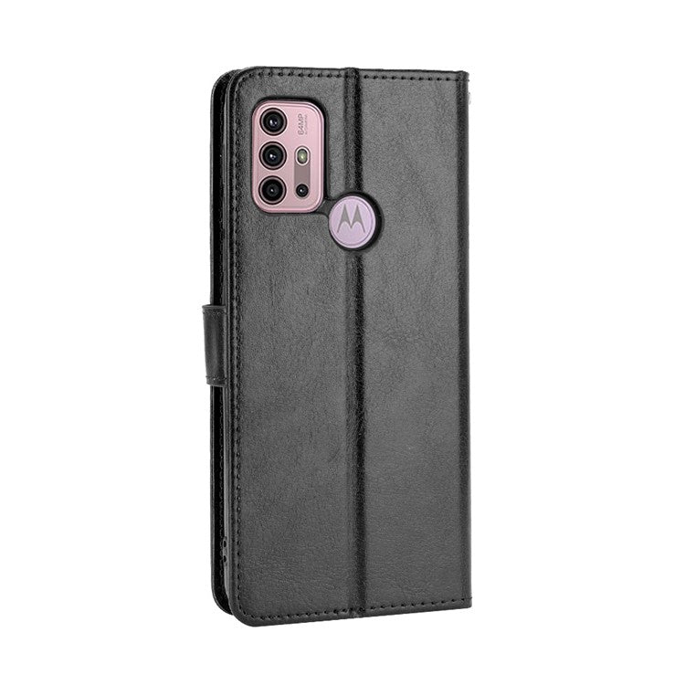Crazy Horse Texture Wallet Design PU Leather Stand Protector Cover for Motorola Moto G30/G20 / Moto G10 - Black