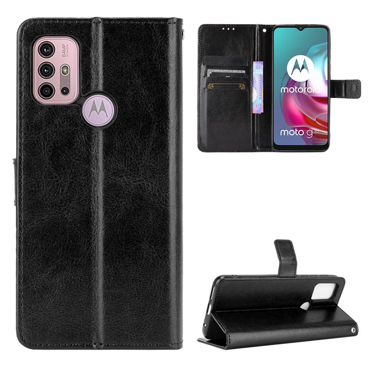 Crazy Horse Texture Wallet Design PU Leather Stand Protector Cover for Motorola Moto G30/G20 / Moto G10 - Black