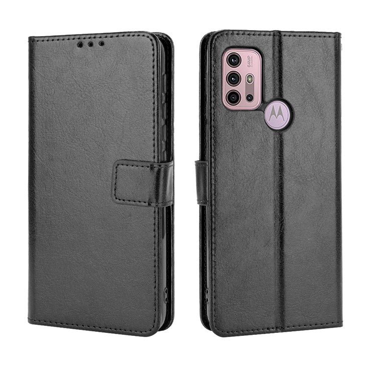 Crazy Horse Texture Wallet Design PU Leather Stand Protector Cover for Motorola Moto G30/G20 / Moto G10 - Black