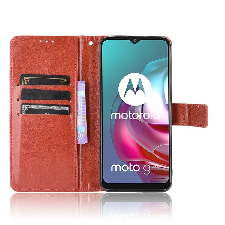 Crazy Horse Texture Wallet Design PU Leather Stand Protector Cover for Motorola Moto G30/G20 / Moto G10 - Brown