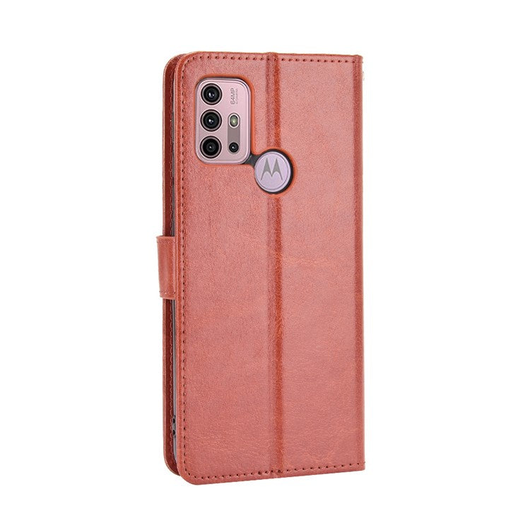 Crazy Horse Texture Wallet Design PU Leather Stand Protector Cover for Motorola Moto G30/G20 / Moto G10 - Brown