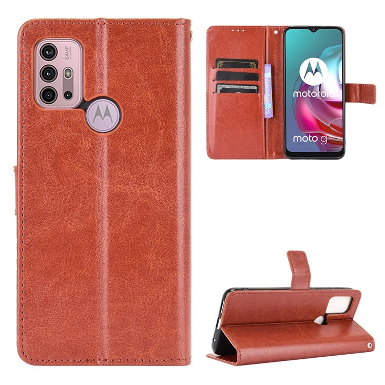 Crazy Horse Texture Wallet Design PU Leather Stand Protector Cover for Motorola Moto G30/G20 / Moto G10 - Brown