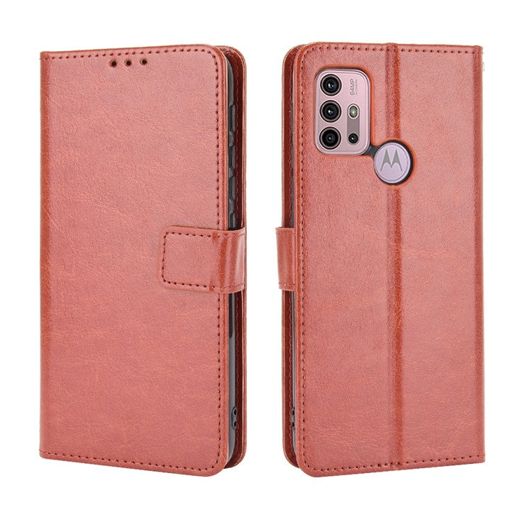 Crazy Horse Texture Wallet Design PU Leather Stand Protector Cover for Motorola Moto G30/G20 / Moto G10 - Brown