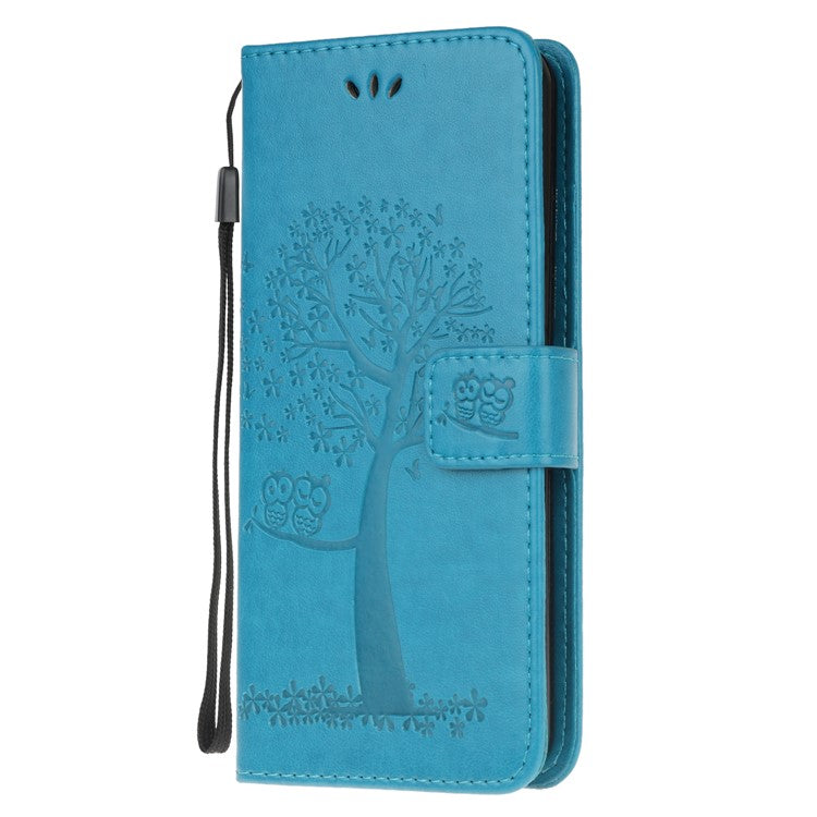 Tree Owl Pattern Imprint Inside and Outside Leather Stylish Case with Wallet Design for Motorola Moto G100/Edge S - Blue