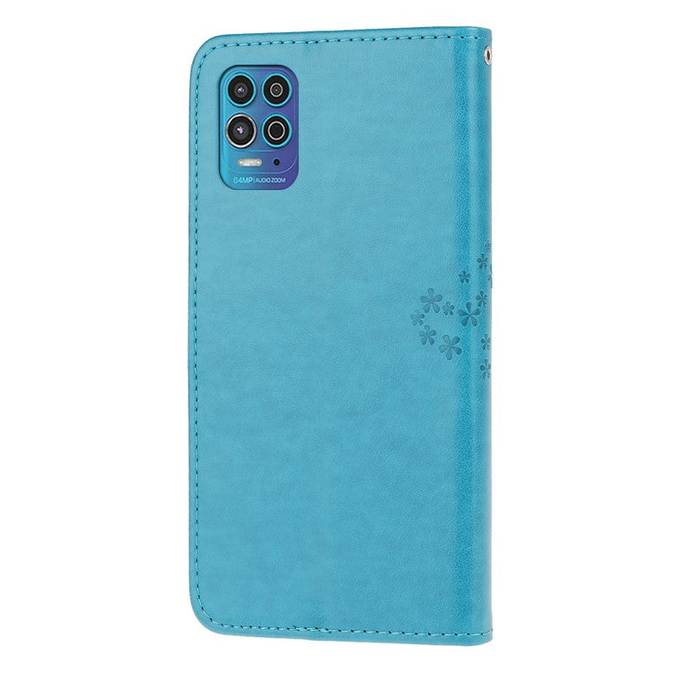 Tree Owl Pattern Imprint Inside and Outside Leather Stylish Case with Wallet Design for Motorola Moto G100/Edge S - Blue