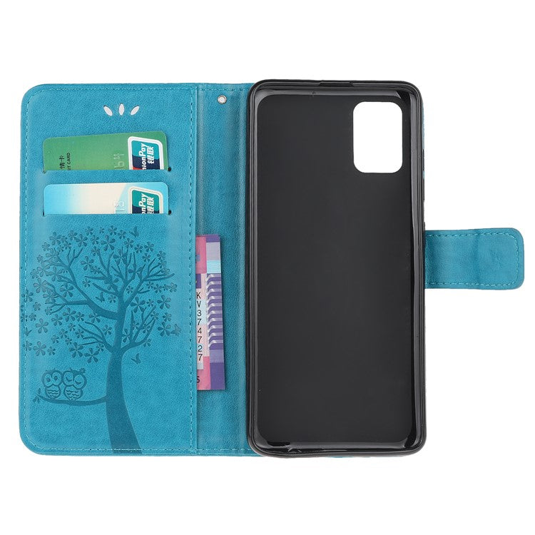 Tree Owl Pattern Imprint Inside and Outside Leather Stylish Case with Wallet Design for Motorola Moto G100/Edge S - Blue
