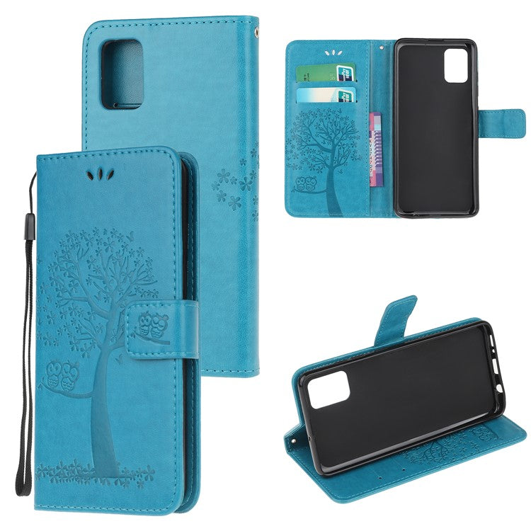 Tree Owl Pattern Imprint Inside and Outside Leather Stylish Case with Wallet Design for Motorola Moto G100/Edge S - Blue