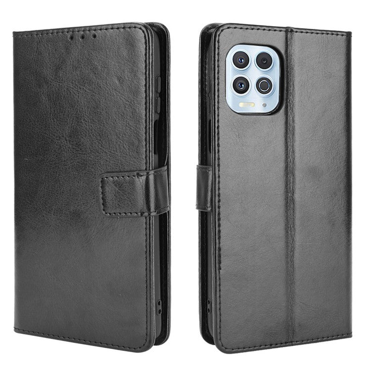 Crazy Horse Texture Wallet Design PU Leather Stand Protector Cover for Motorola Edge S / Moto G100 - Black