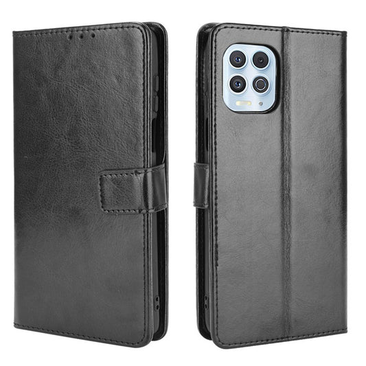 Crazy Horse Texture Wallet Design PU Leather Stand Protector Cover for Motorola Edge S / Moto G100 - Black