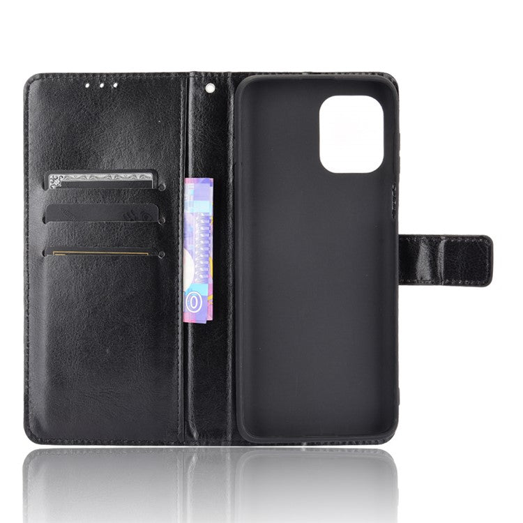 Crazy Horse Texture Wallet Design PU Leather Stand Protector Cover for Motorola Edge S / Moto G100 - Black
