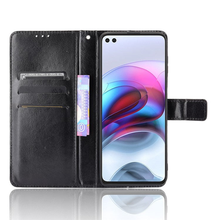 Crazy Horse Texture Wallet Design PU Leather Stand Protector Cover for Motorola Edge S / Moto G100 - Black